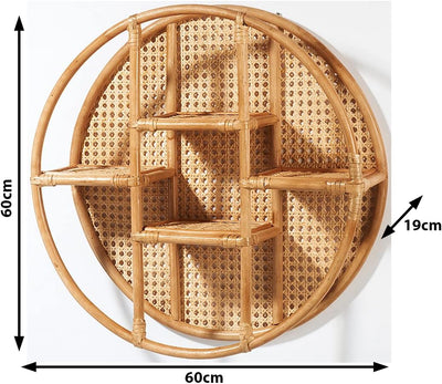 Kobolo Wandregal Hängeregal - Vienna - aus Rattan mit Wiener Geflecht - 4 Ablagen - rund - 60cm