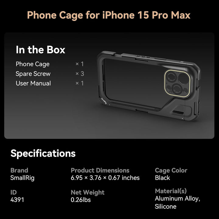 SMALLRIG Telefonkäfig für iPhone 15 Pro Max, Handy Video Rig Stabilisator, Smartphone Videokäfig Hül