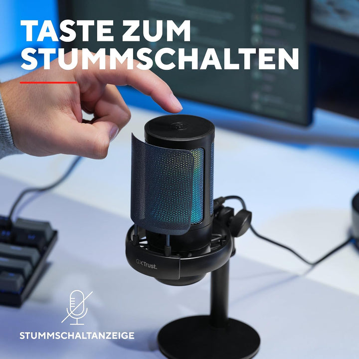 GXTrust Ruan USB Gaming Mikrofon mit RGB Beleuchtung, Schwarz | Nierencharakteristik, Pop-Filter, St