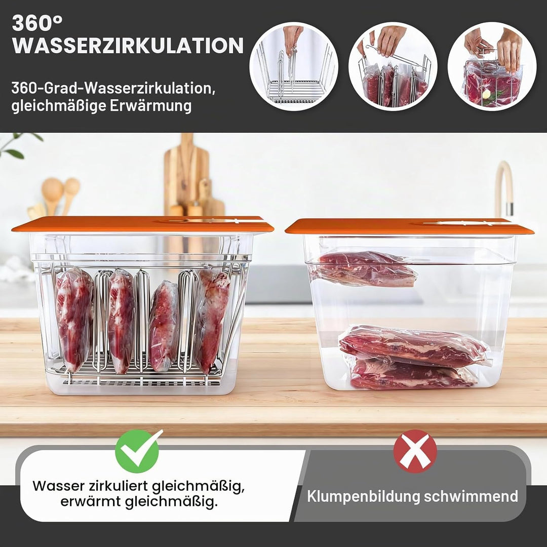 Sous Vide Behälter 12L, Sous Vide Container mit Silikonhülle & Rack für Meisten Sous Vide Garer, Mul