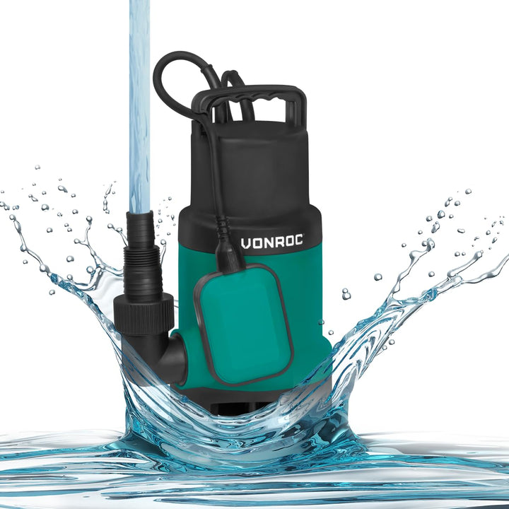 VONROC Tauchpumpe Schmutzwasserpumpe - Wasserpumpe für Schmutzwasser Keller - Flachsaugend - Gartenp