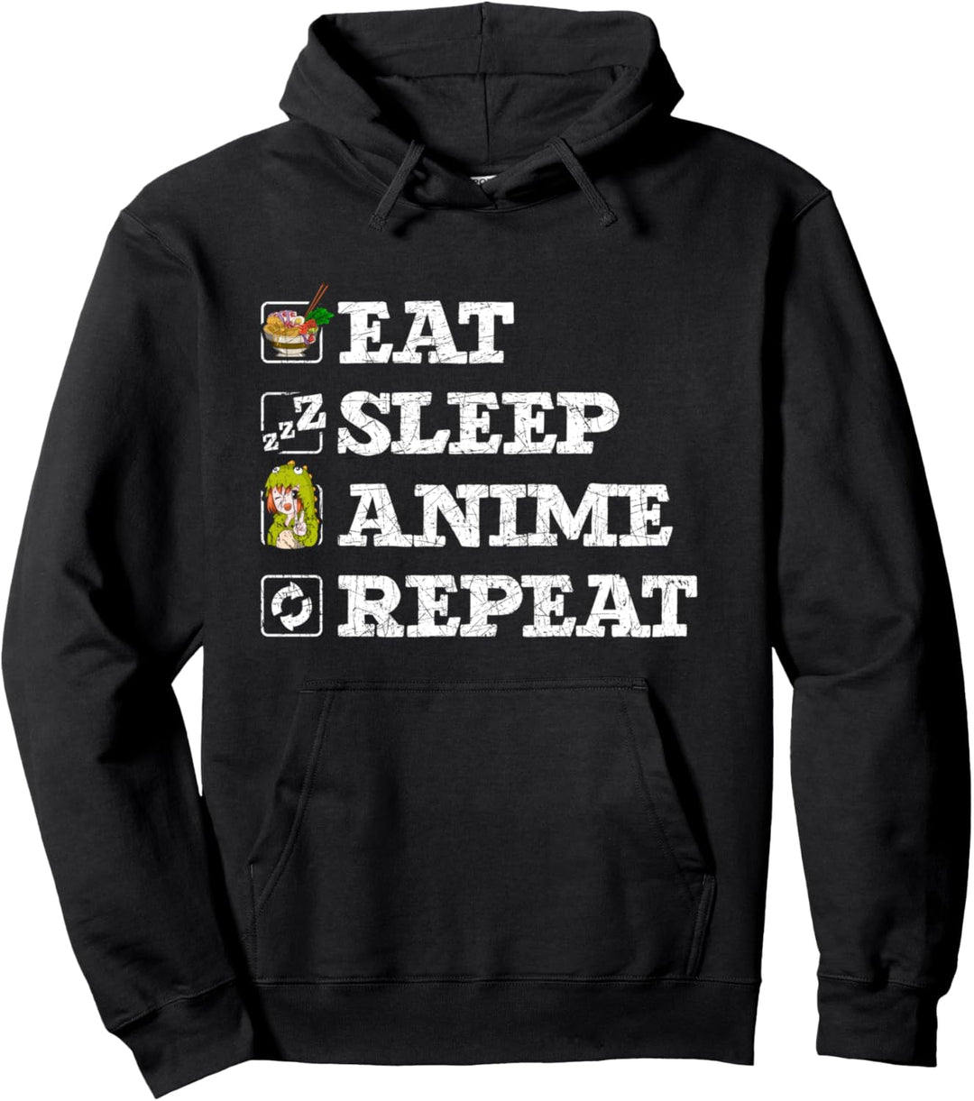 Ramen Nudeln Essen Schlafen Anime Wiederholen Otaku Anime Pullover Hoodie