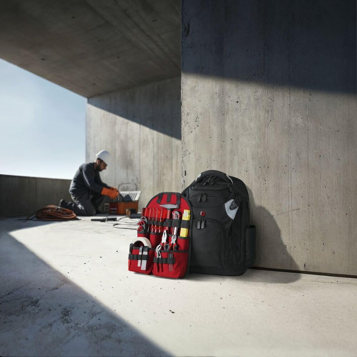 WENGER Tool Backpack Pro Werkzeugrucksack mit 17 Zoll Laptopfach, Arbeitsrucksack für Handwerker, He