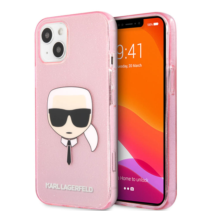 KARL LAGERFELD KLHCP13XKHTUGLP Hülle für iPhone 13 Pro Max 6,7" rosa Glitter Karl`s Head
