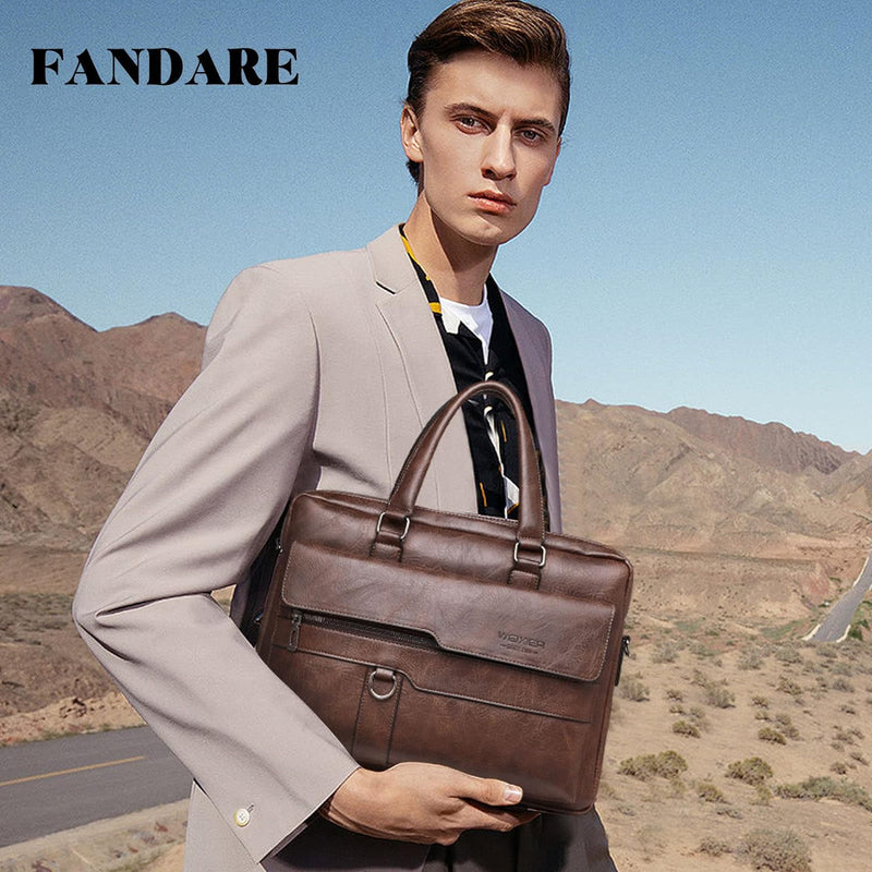 FANDARE Herren Laptop Handtasche Business Aktentasche PU Leder Arbeitstasche Umhängetasche Henkeltas