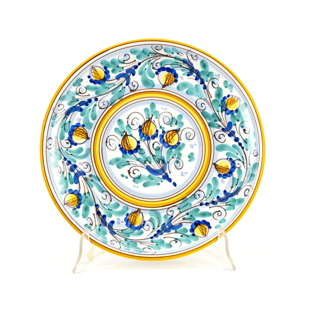 Dekorativer dekorativer Wandteller Ø 30 cm gelb aus sizilianischer Keramik von Caltagirone, verziert