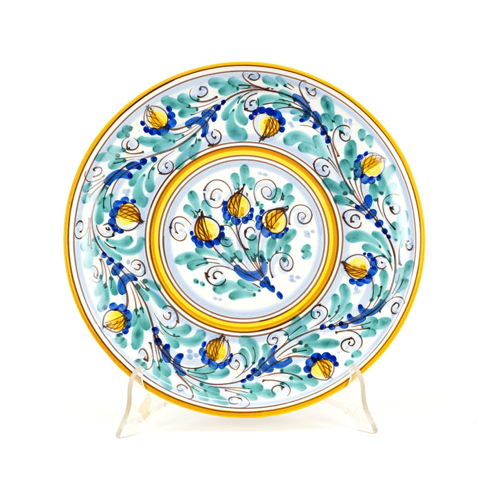 Dekorativer dekorativer Wandteller Ø 30 cm gelb aus sizilianischer Keramik von Caltagirone, verziert