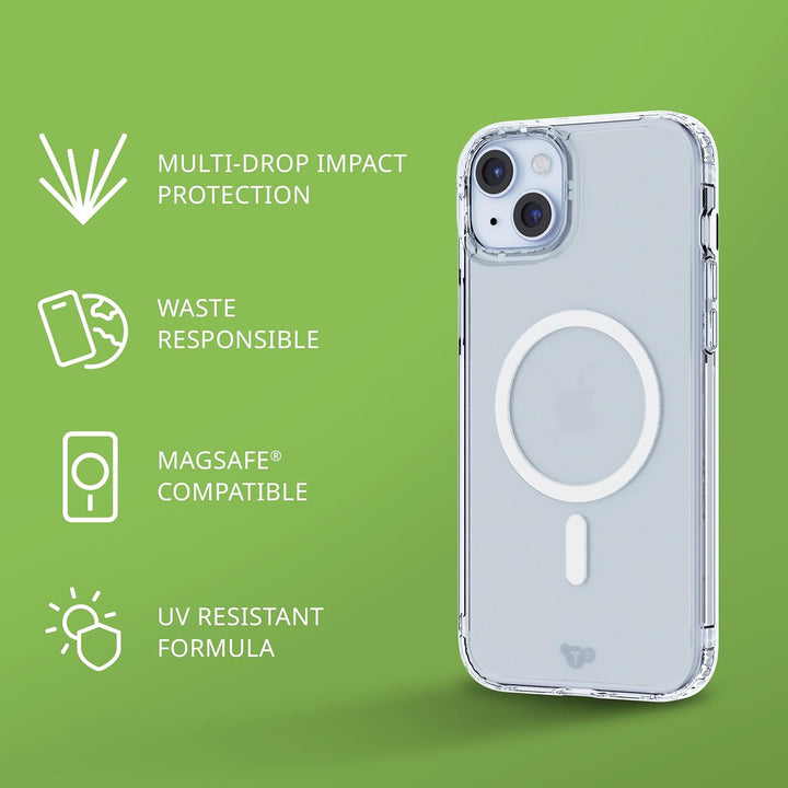Tech21 Evo Clear Handyhülle für iPhone 15 Plus - Kompatibel mit MagSafe - Transparent - Wissenschaft