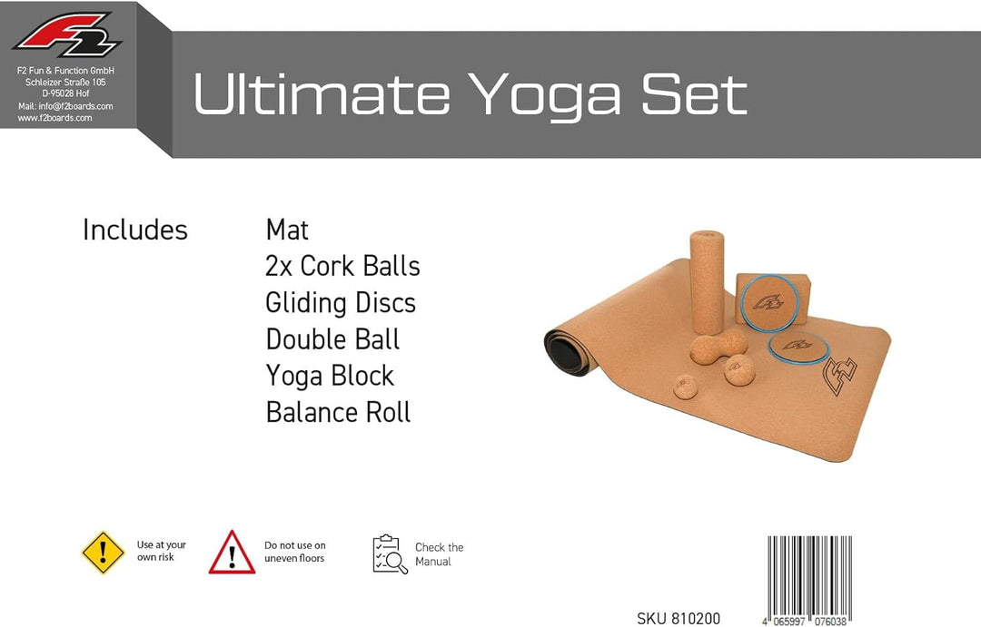 F2 Ultimative Yoga Set 8-teilig viel Zubehör wie Yoga Matte, Korkbälle UVM.