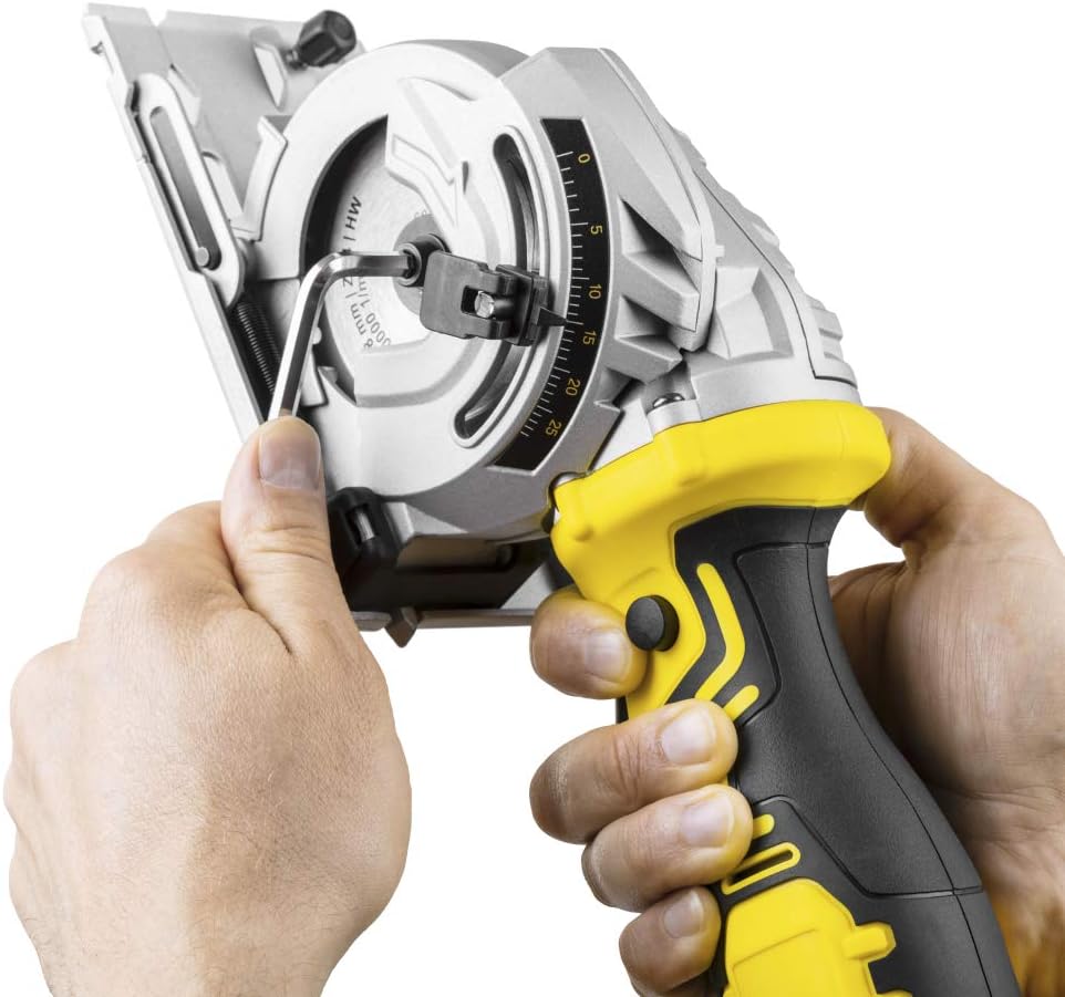 TROTEC Akku-Mini-Handkreissäge PCSS 05‑20V mit einer Schnitttiefe zwischen 0 und 28,5 mm, Leerlaufdr