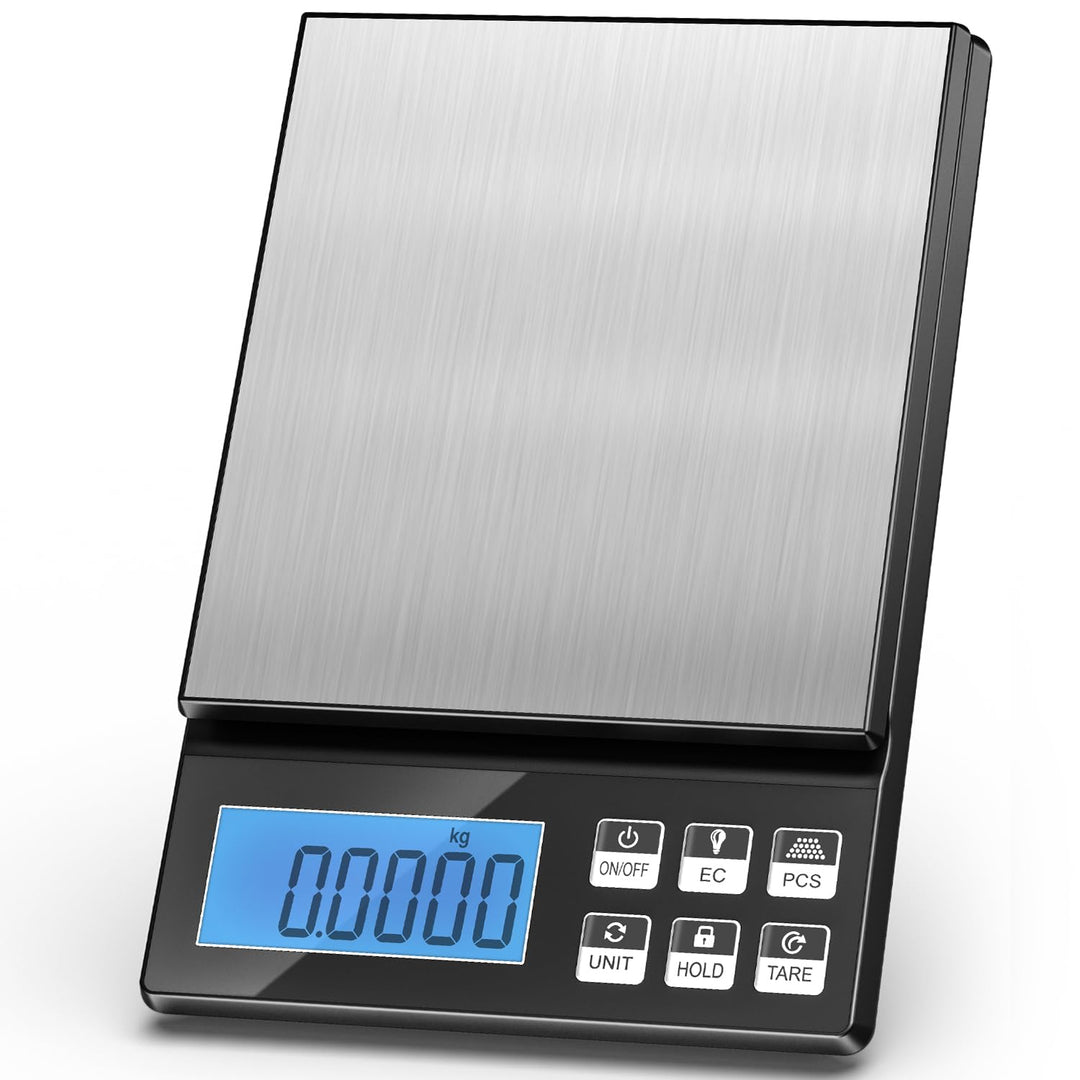Hochpräzise Digitale Küchenwaage 2kg/1g, Bäckereiwaage mit Prozentfunktion, Edelstahl Wiegeplatte, 2
