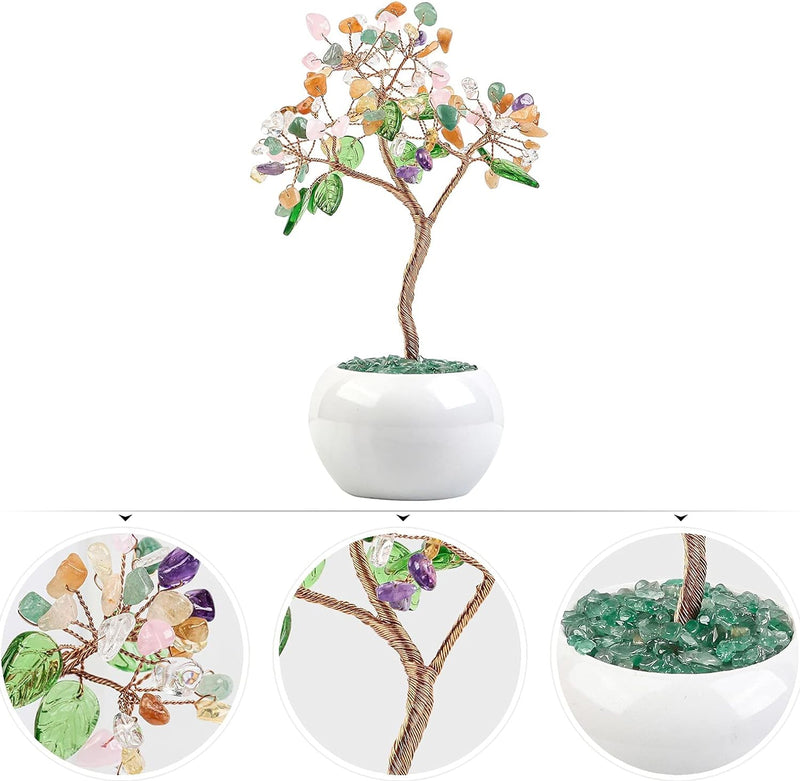 Nupuyai Kristall Baum Feng Shui Edelstein Baum mit Keramische Basis, Glücksbaum, Geldbaum Geschenk,