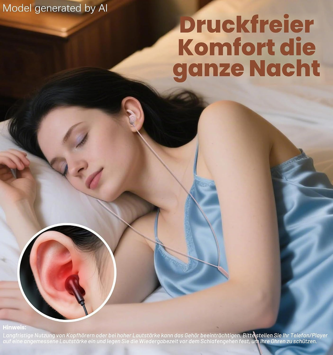 Hmusic Schlaf Ohrhörer, 30dB Geräuschisolierung, 2g leicht 3,5mm Kopfhörer, flach/dünn Komfortable S