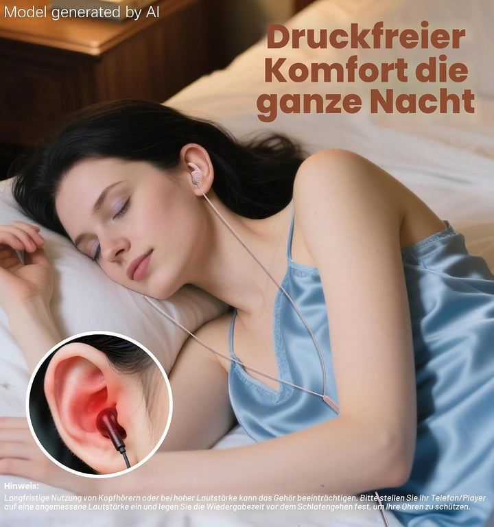 Hmusic Schlaf Ohrhörer, 30dB Geräuschisolierung, 2g leicht 3,5mm Kopfhörer, flach/dünn Komfortable S