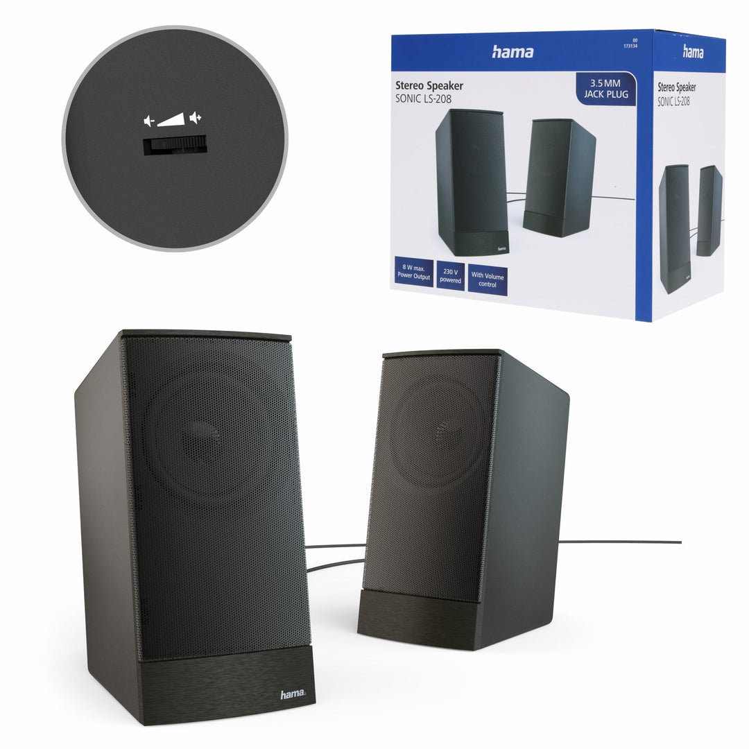 Hama PC Lautsprecher Sonic LS-208 (PC Boxen, 2.0 Lautsprecher für Computer, Laptop, 8W, stufenlose L