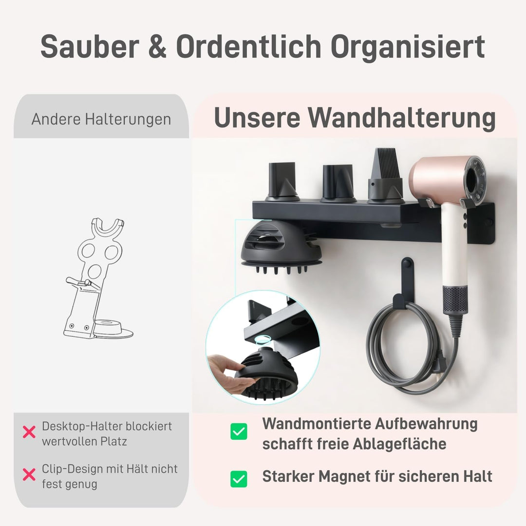 Dyson Föhn Halterung, Föhn Halterung Ohne Bohren für Dyson, Haartrocknerhalter Ohne Bohren aus Edels