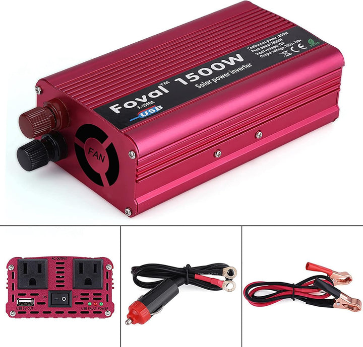 Auto Wechselrichter, 1500W DC 12V zu AC 110V Auto-Wechselrichter Konverter USB-Ladegerät Adapter mit