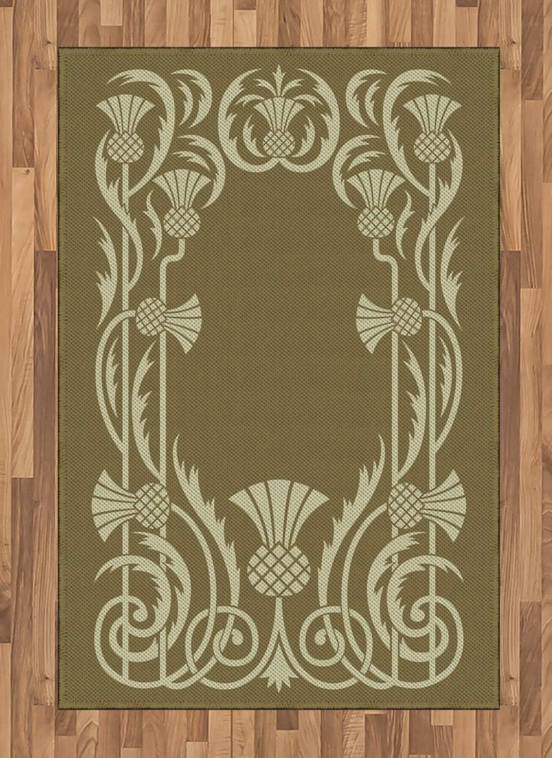 ABAKUHAUS Jugendstil Teppich, Ananas-Border, Flachgewebe Deko-Teppiche für das Wohn-,Schlaf-, und Es