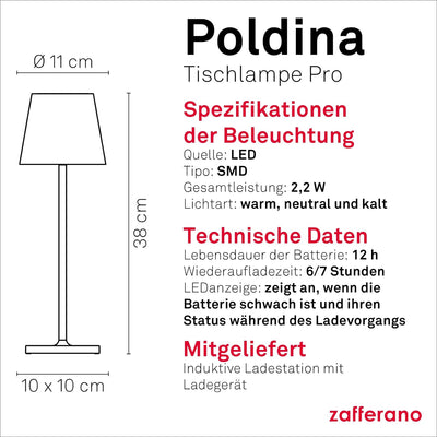 Zafferano Poldina Pro - Dimmbare LED-Tischlampe aus Aluminium, Schutzart IP54, Verwendung im Innen-/