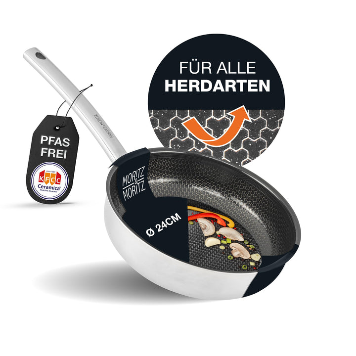 Moritz & Moritz Edelstahlpfanne Wabenstruktur 24cm mit Keramikbeschichtung der neuesten Generation -