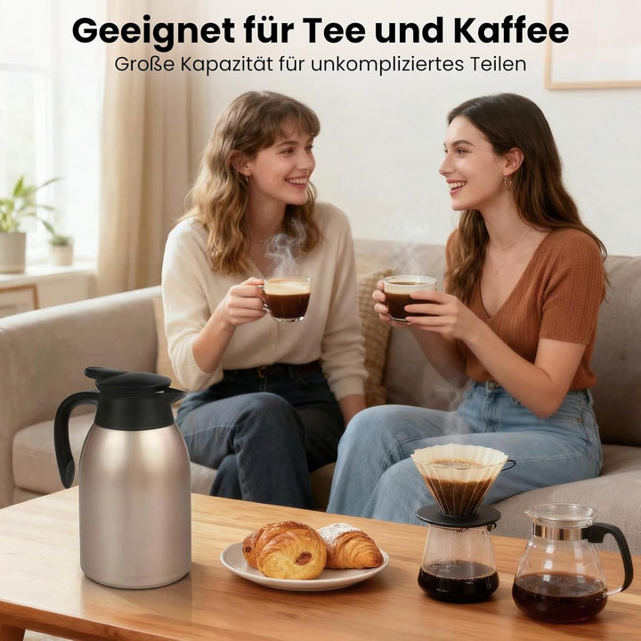 Thermoskanne 2L, Doppelwandige 316 Edelstahl Kaffeekanne, Vakuum Isolierkanne 24h Warmhalten, Für Ka