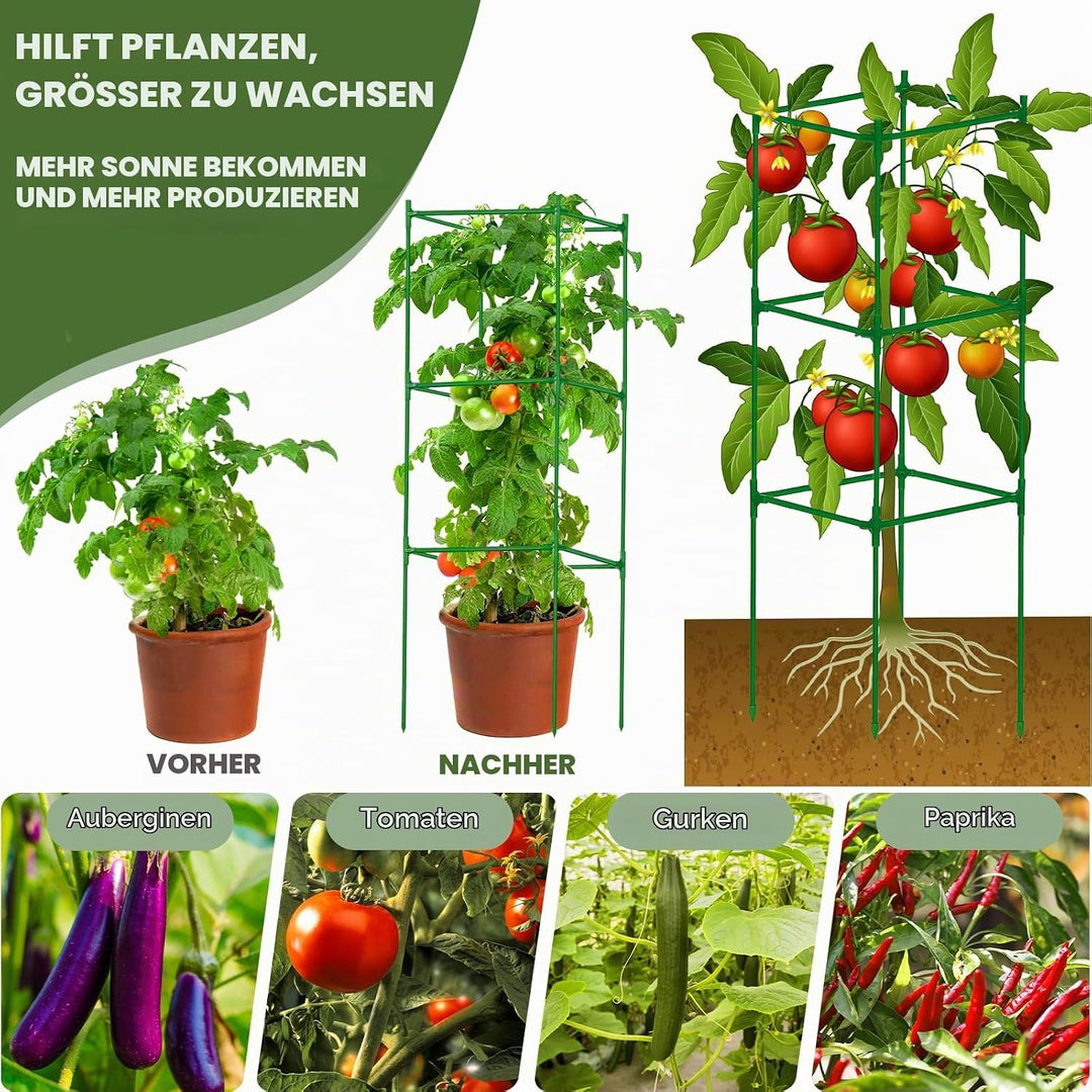 3 Stück Tomatenkäfige Quadratische Tomaten Rankhilfe, 130cm Verstellbar Tomatenturm Rankgitter Mit 5