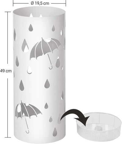 SONGMICS Regenschirmständer aus Metall, runder Schirmständer, Wasserauffangschale herausnehmbar, mit