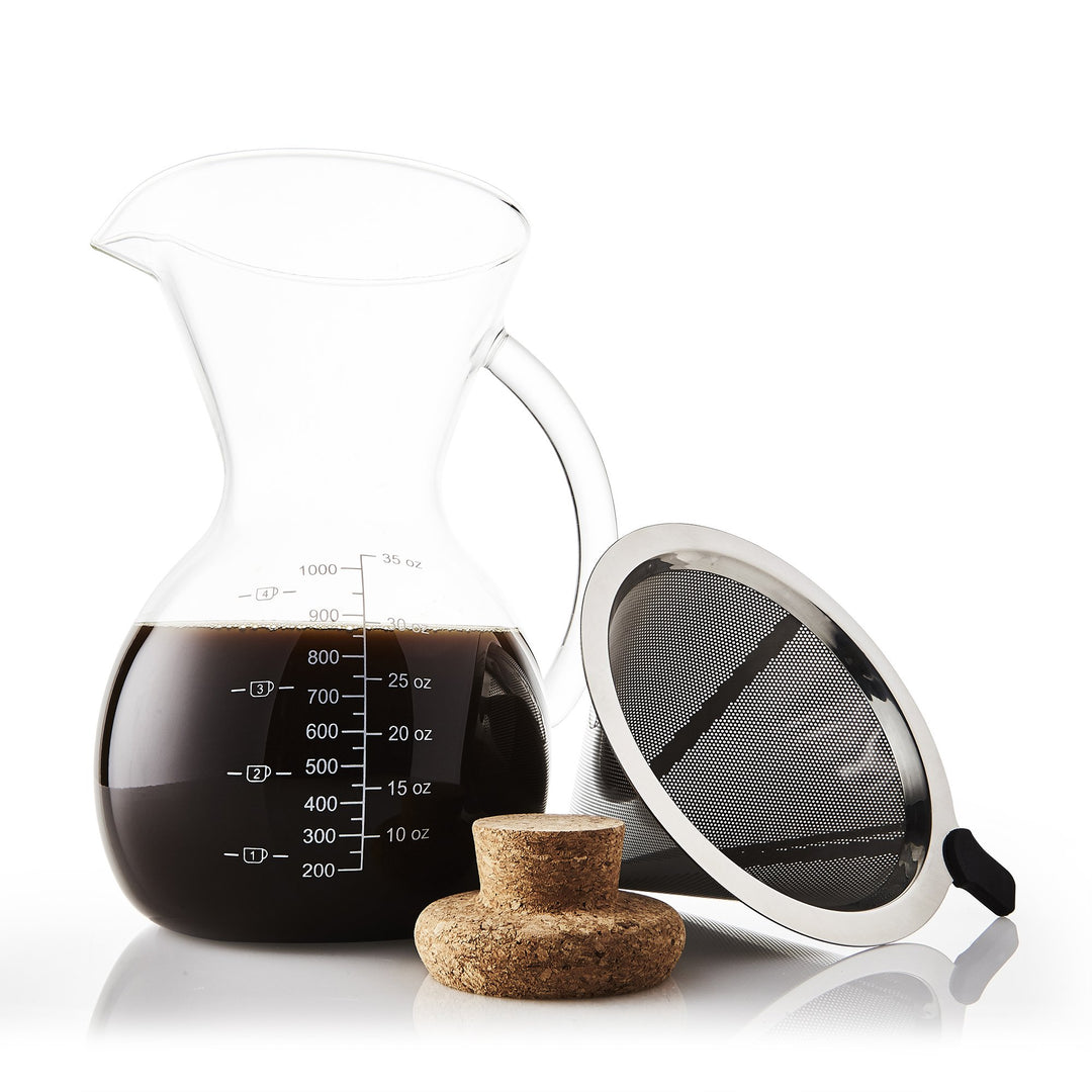 Apace Living SultryBrew Pour Over Kaffeebereiter 1L inkl. Kaffeeschaufel und Korkdeckel Eleganter Ha