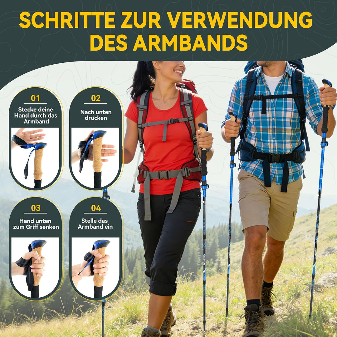 Clostnature Wanderstöcke Faltbar Carbon - Leichte Faltbare Trekkingstöcke mit Korkgriff, Walking Stö