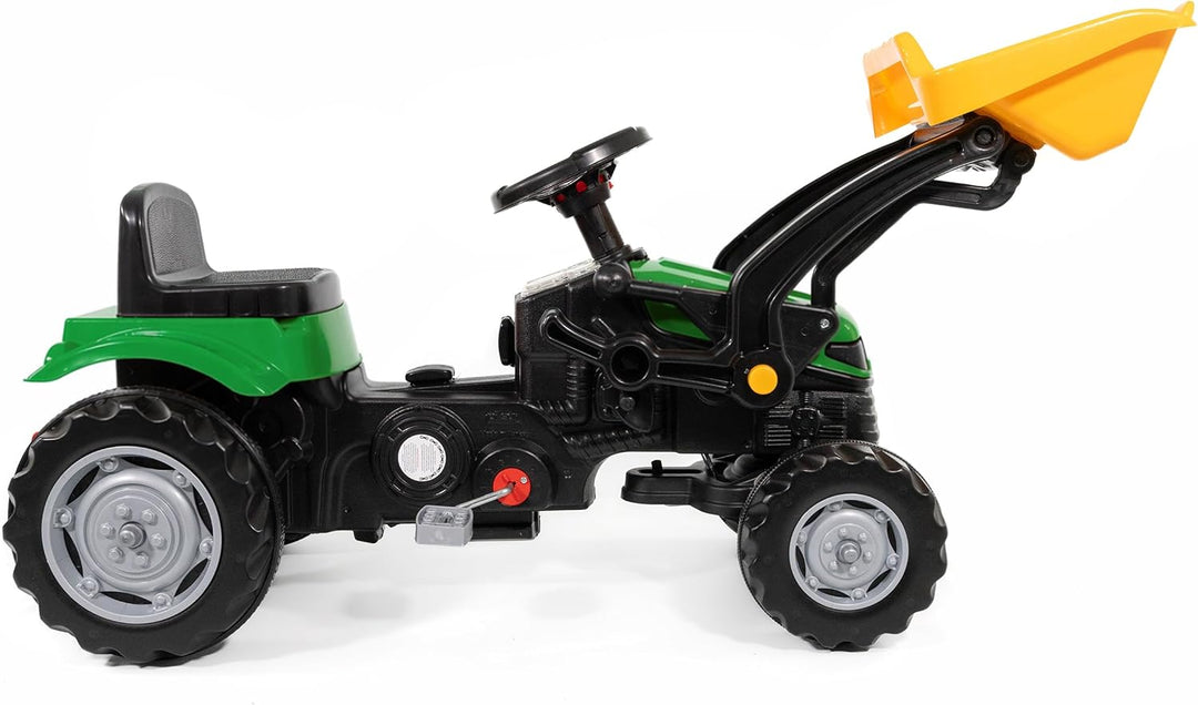 Lemodo Trettraktor grün mit Schaufel, Kindertraktor ab 3 Jahre, Verstellbarer Sitz, innenliegende Ke
