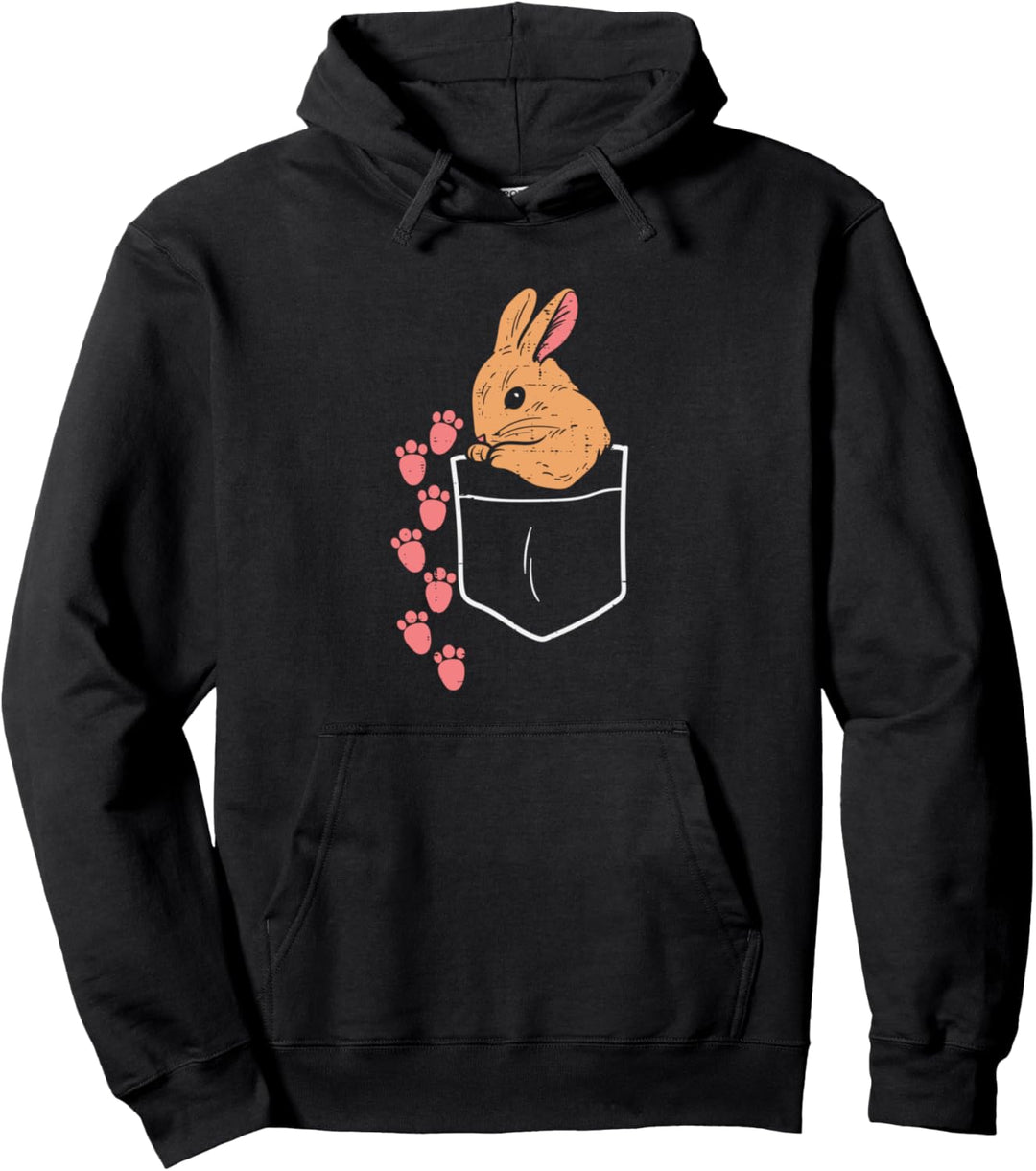 Pocket Bunny Rabbit Footsteps Cute Easter Men Women Kids Pullover Hoodie