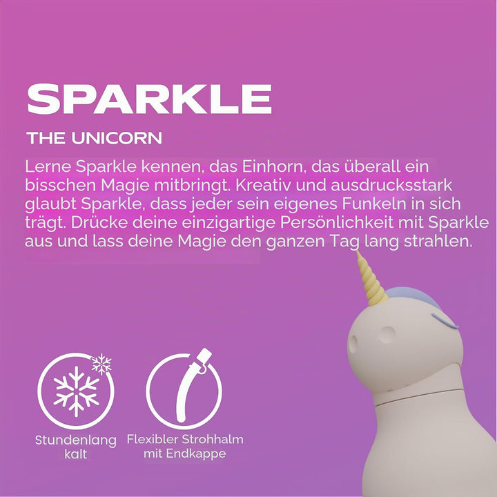 ASOBU Bestie Kindertrinkflasche mit Strohhalm – Isolierte Edelstahlflasche 420ml mit Einhornkopf – A