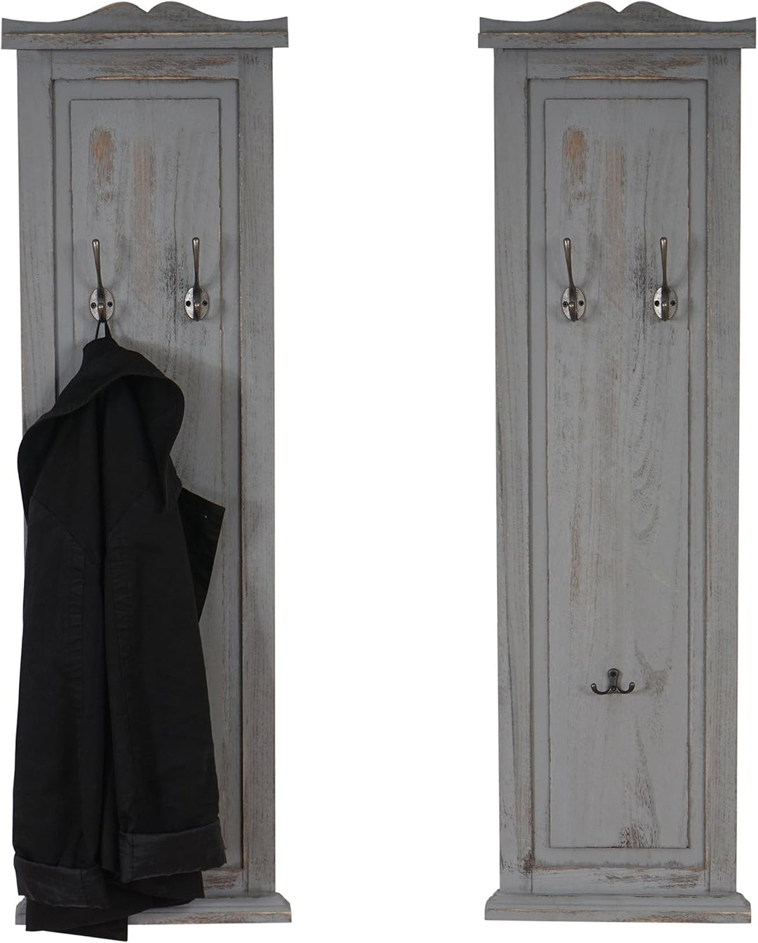 Mendler 2er-Set Garderobe T33, Wandgarderobe Garderobenpaneel, Wandhaken Holz 109x28x4cm - grau shab