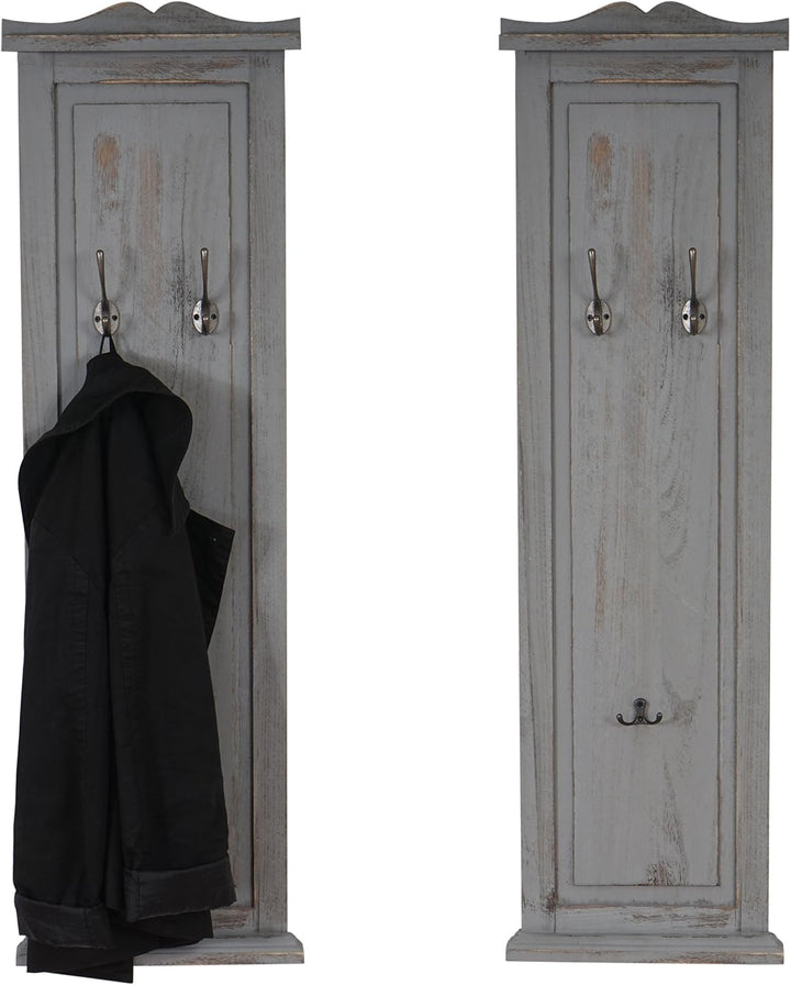 Mendler 2er-Set Garderobe T33, Wandgarderobe Garderobenpaneel, Wandhaken Holz 109x28x4cm - grau shab