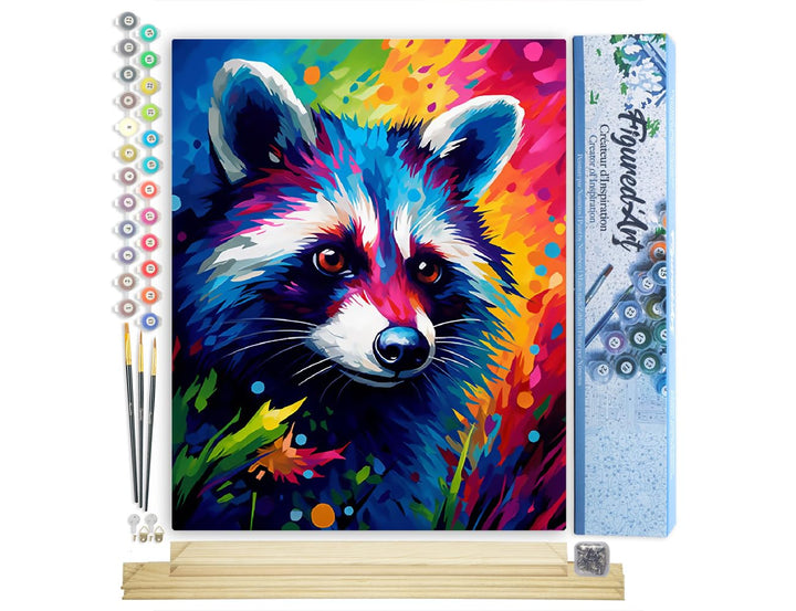Figured'Art Malen Nach Zahlen Erwachsene Mit Rahmen Waschbär Farbenfroh Abstrakt - Paint by Numbers