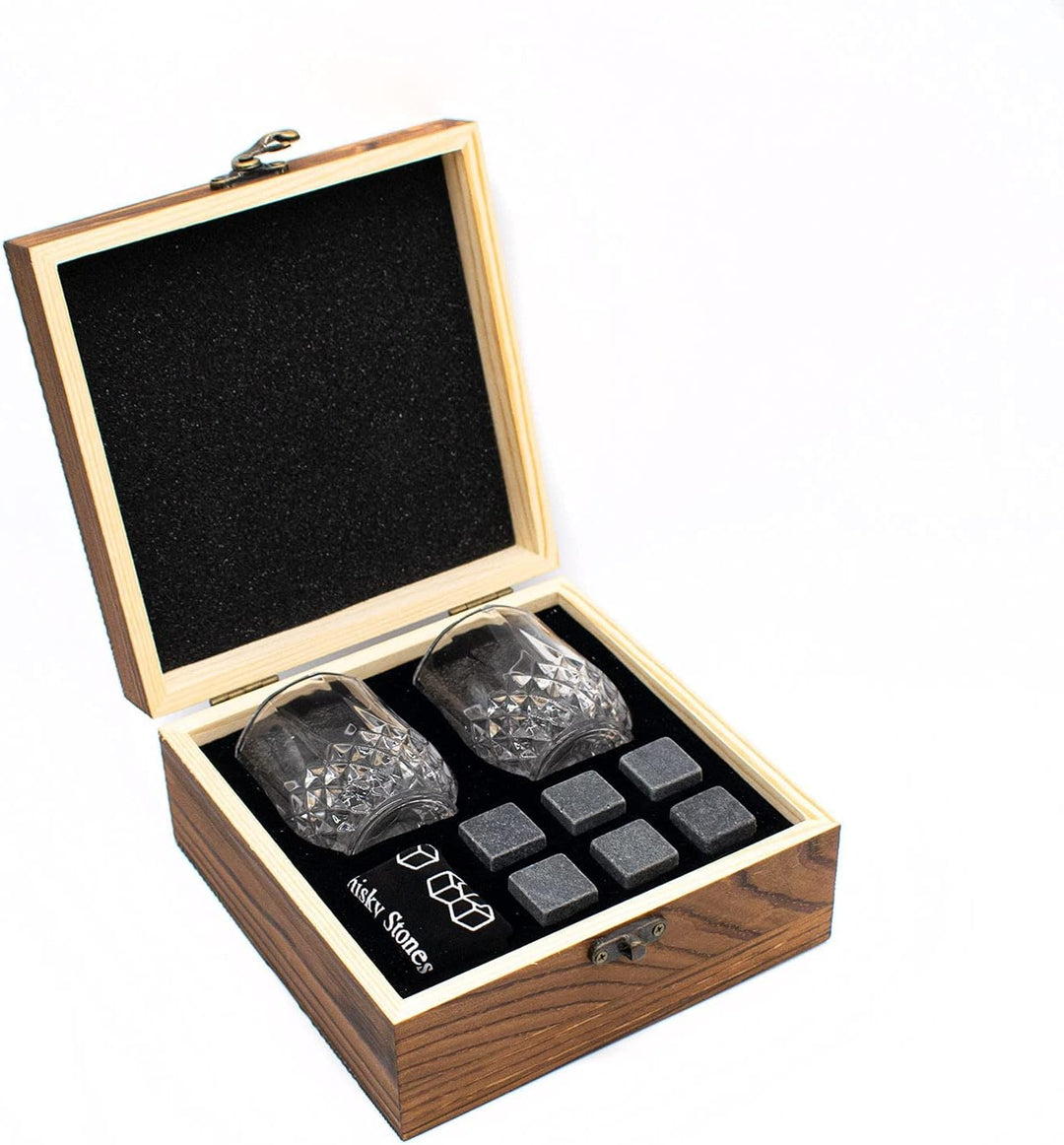 TRIXES Kleine Whiskey-Gläser-Geschenkbox – Whiskey-Gläser, Steine, Untersetzer und Zangen-Set – Gesc