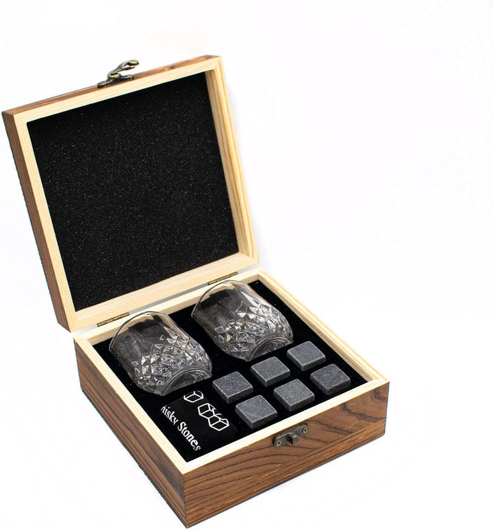 TRIXES Kleine Whiskey-Gläser-Geschenkbox – Whiskey-Gläser, Steine, Untersetzer und Zangen-Set – Gesc