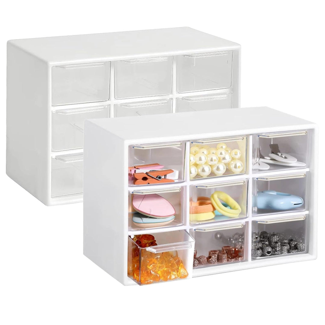 2 Stück Bastelbox Aufbewahrung mit 9 Mini Schubladen Organizer Desktop Aufbewahrungsbox Bastel Organ