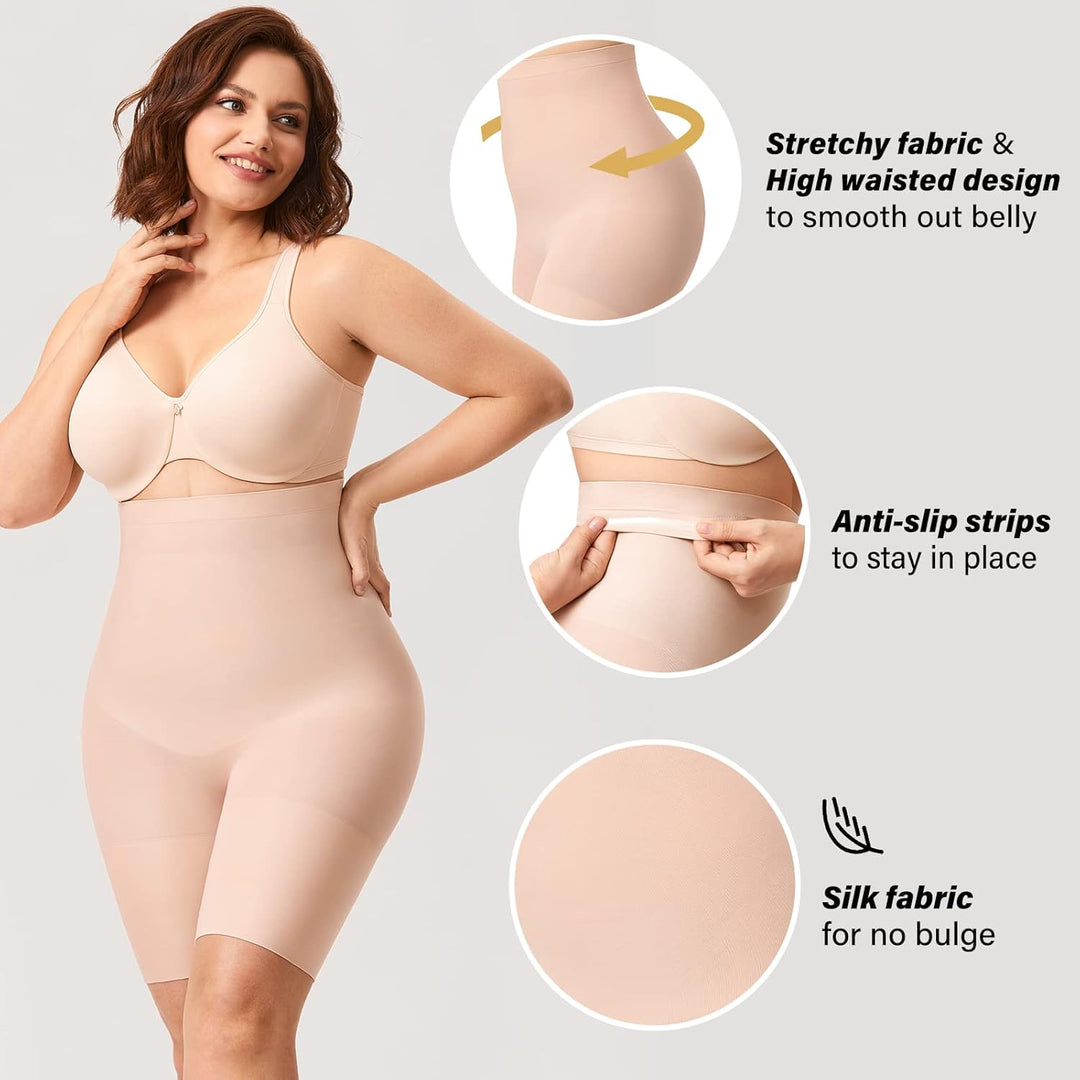 DELIMIRA Damen Miederhose mit Bein Miederpants Hohe Taille Bauch Weg Formender 50-52 Beige, 50-52 Be