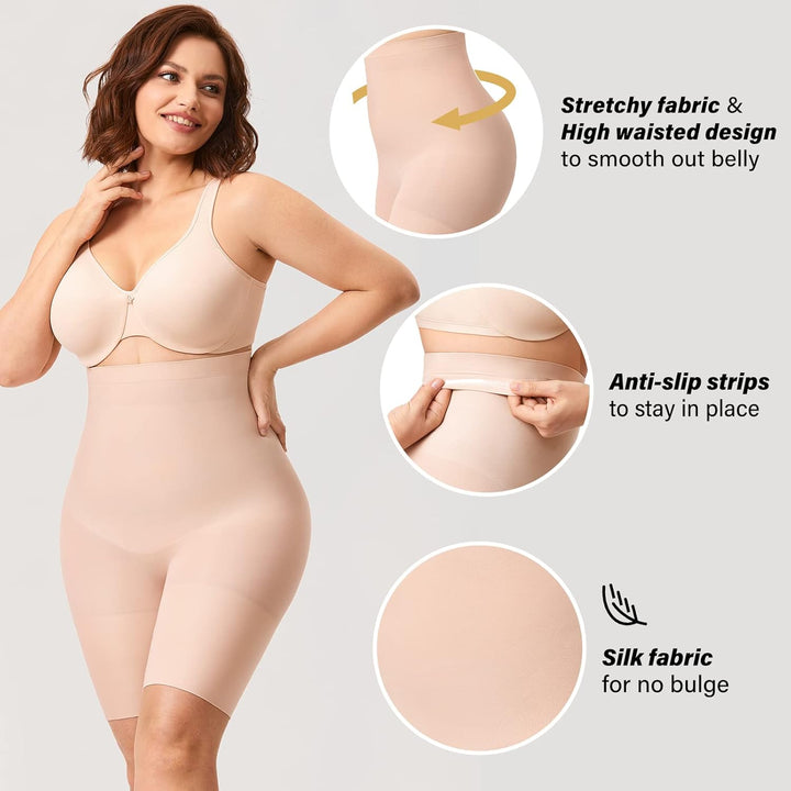 DELIMIRA Damen Miederhose mit Bein Miederpants Hohe Taille Bauch Weg Formender 50-52 Beige, 50-52 Be