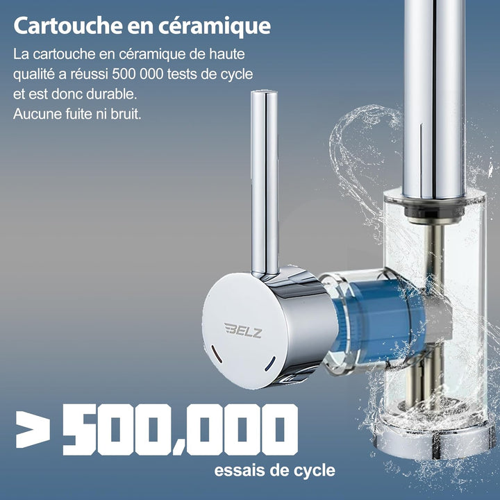 BELZ Wasserhahn Küche mit Herausziehbarer Brause, 3 Strahlarten, 360° Schwenkbarer Spültischarmatur,