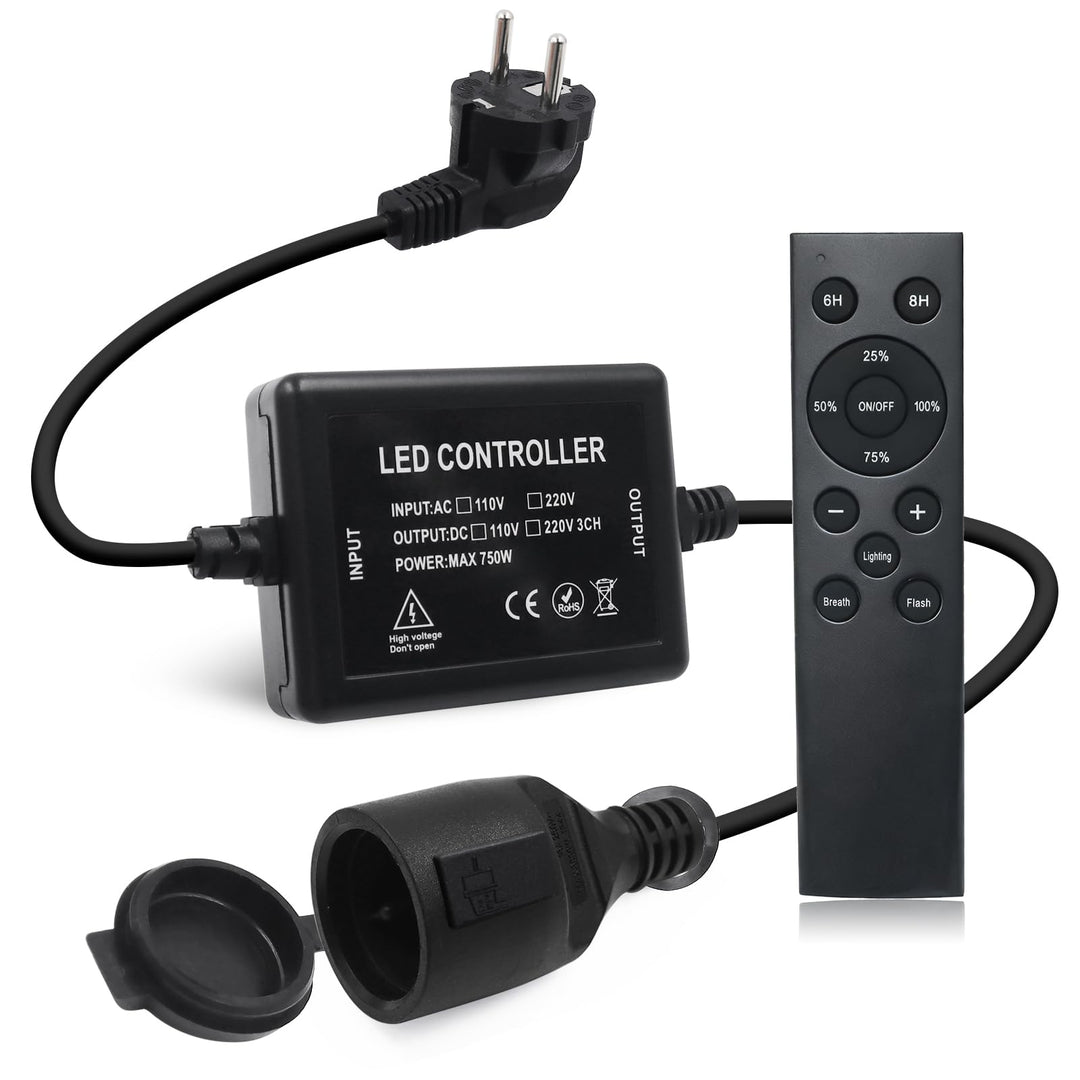 750W LED Streifen Dimmer Controller, 230V Plug-in Schalter Dimmer mit 12-Tasten Fernbedienung, Zeits