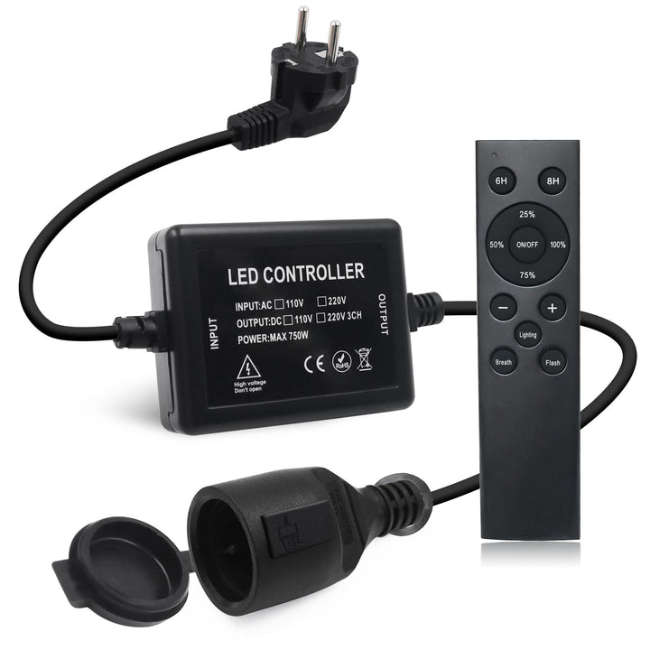 750W LED Streifen Dimmer Controller, 230V Plug-in Schalter Dimmer mit 12-Tasten Fernbedienung, Zeits