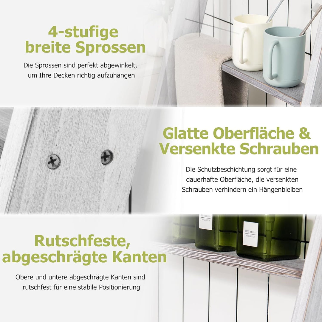 GOPLUS 4 Ebenen Handtuchständer, Handtuchleiter Holz, Handtuchständer Leiterregal, 4 Handtuchstangen