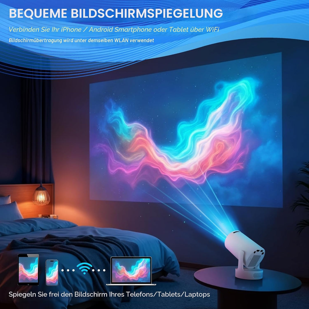 Mini Projektor 4K Beamer Tragbarer Minibeamer 2.4/5G Dual WiFi6 Android 11 1080P Full HD unterstützt