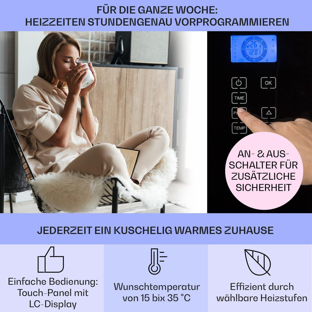 Klarstein Elektroheizung, Konvektor-Heizung mit, Mobile Elektroheizung Energiesparend, Leise Heizung