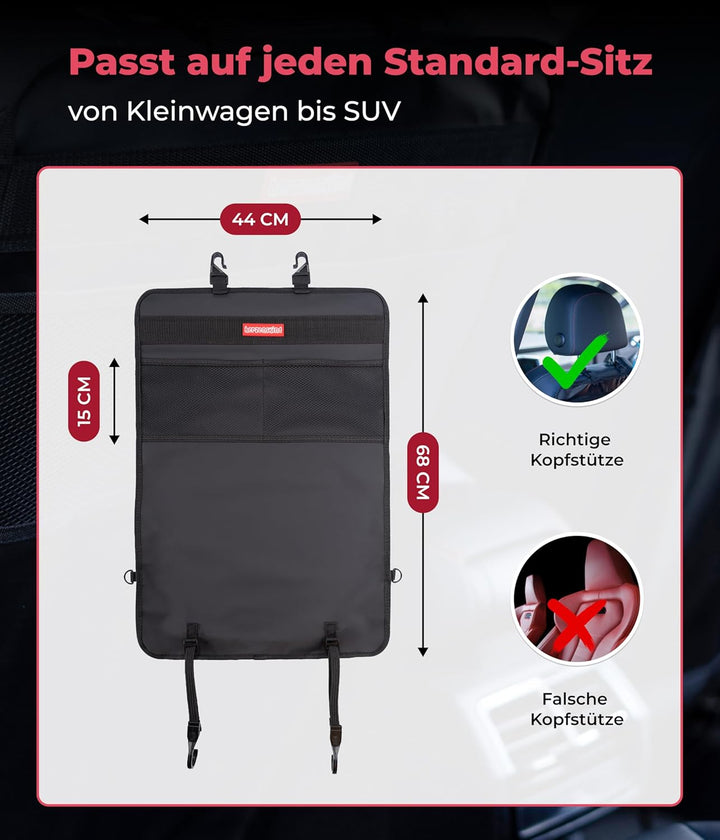 HerzensKind Rückenlehnenschutz und Organizer, wasserdicht und pflegeleicht. Autositzschoner für die