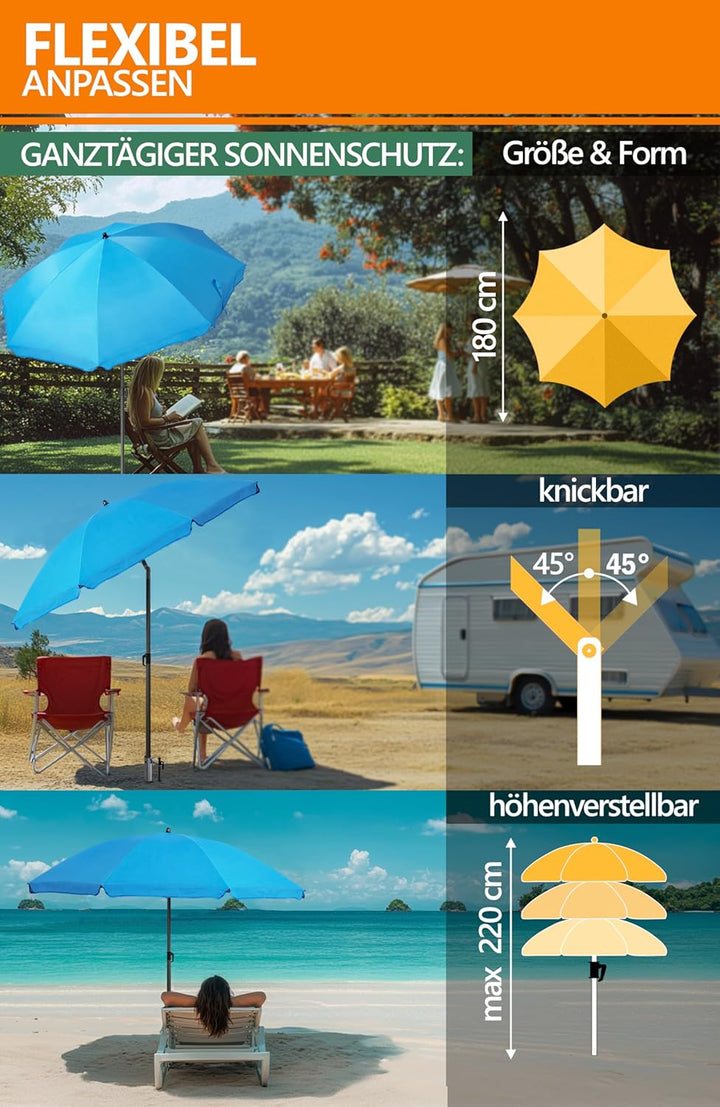 4smile Sonnenschirm Strand 200 cm 3-IN-1-SET, Strandschirm windfest stabil + Schutzhülle + Eindrehbo