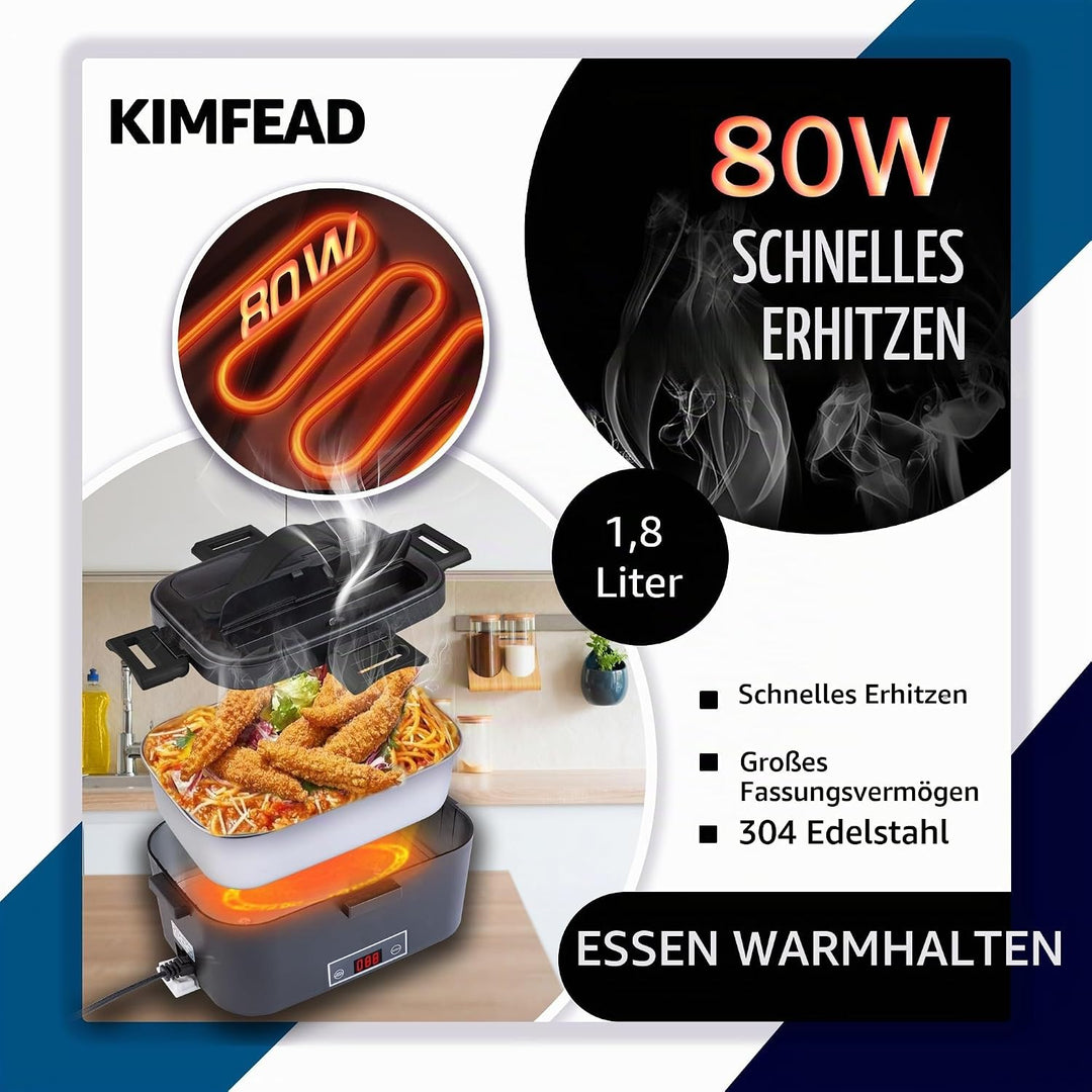 Kimfead Elektrische Lunchbox 80W Schwarz, Schwarz