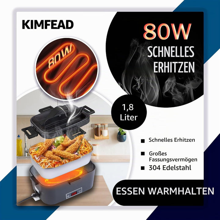 Kimfead Elektrische Lunchbox 80W Schwarz, Schwarz